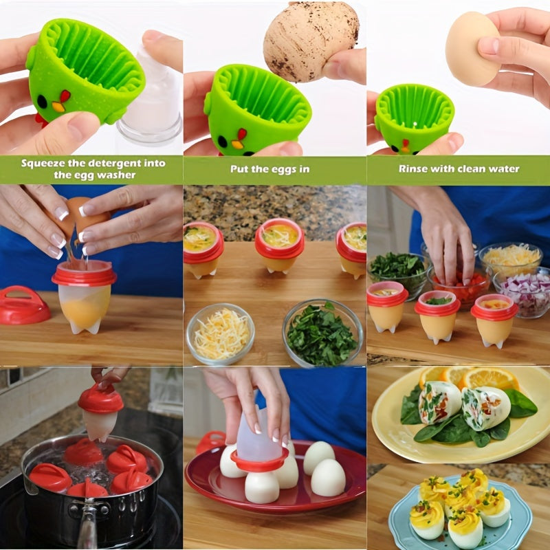 1 dona yopishqoq silikon tuxum pishirgich - oson tozalanadigan qattiq pishirilgan tuxum ushlagich, tuxumsiz tuxum pishirish stakanlari, nonushta uchun tez tuxum poach qilish qoliplari, turli ranglarda mavjud