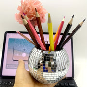 Mini Disco Ball Planter and Desk Organizer for Pens and Makeup Plastic Polished