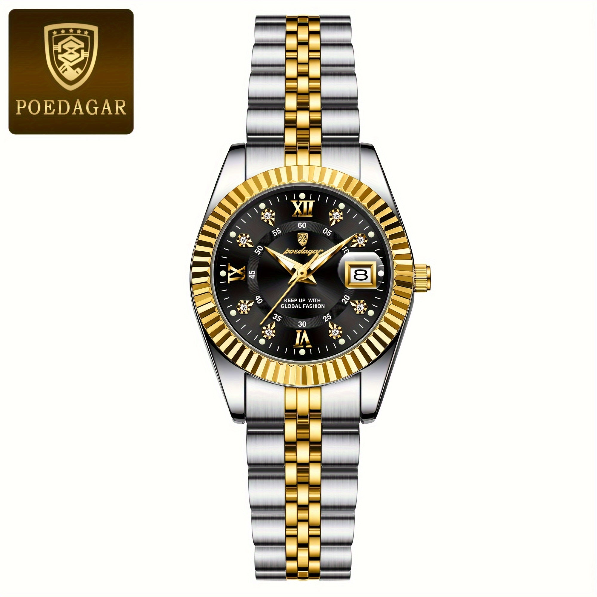 Women's Quartz Wrist Watch with Luminous Dial Stainless Steel Band Water Resistant Business Style