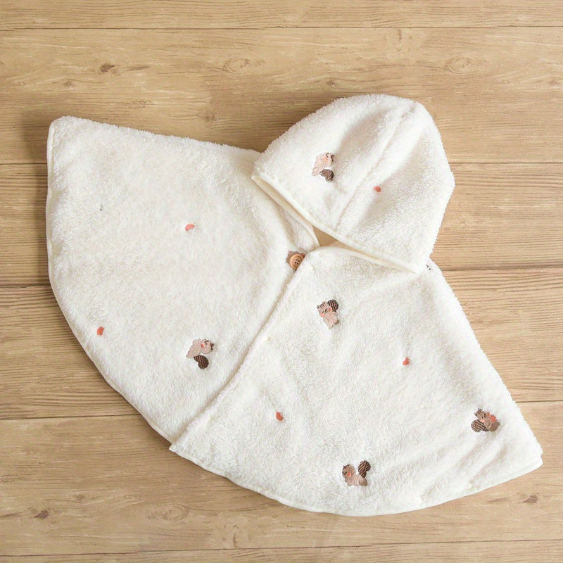 Children's Hooded Cape with Coral Velvet Outer and Linen Inner Windproof Warmth