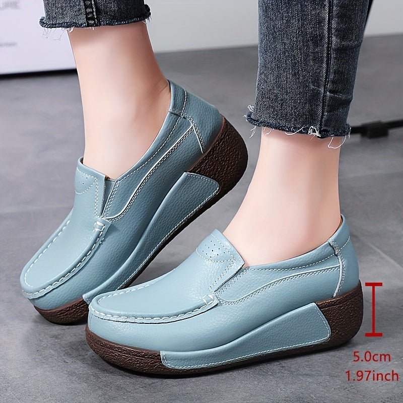 Women's Slip-On Loafers with Mid-Top Design Faux Leather Round Toe Mid Heel All-Season