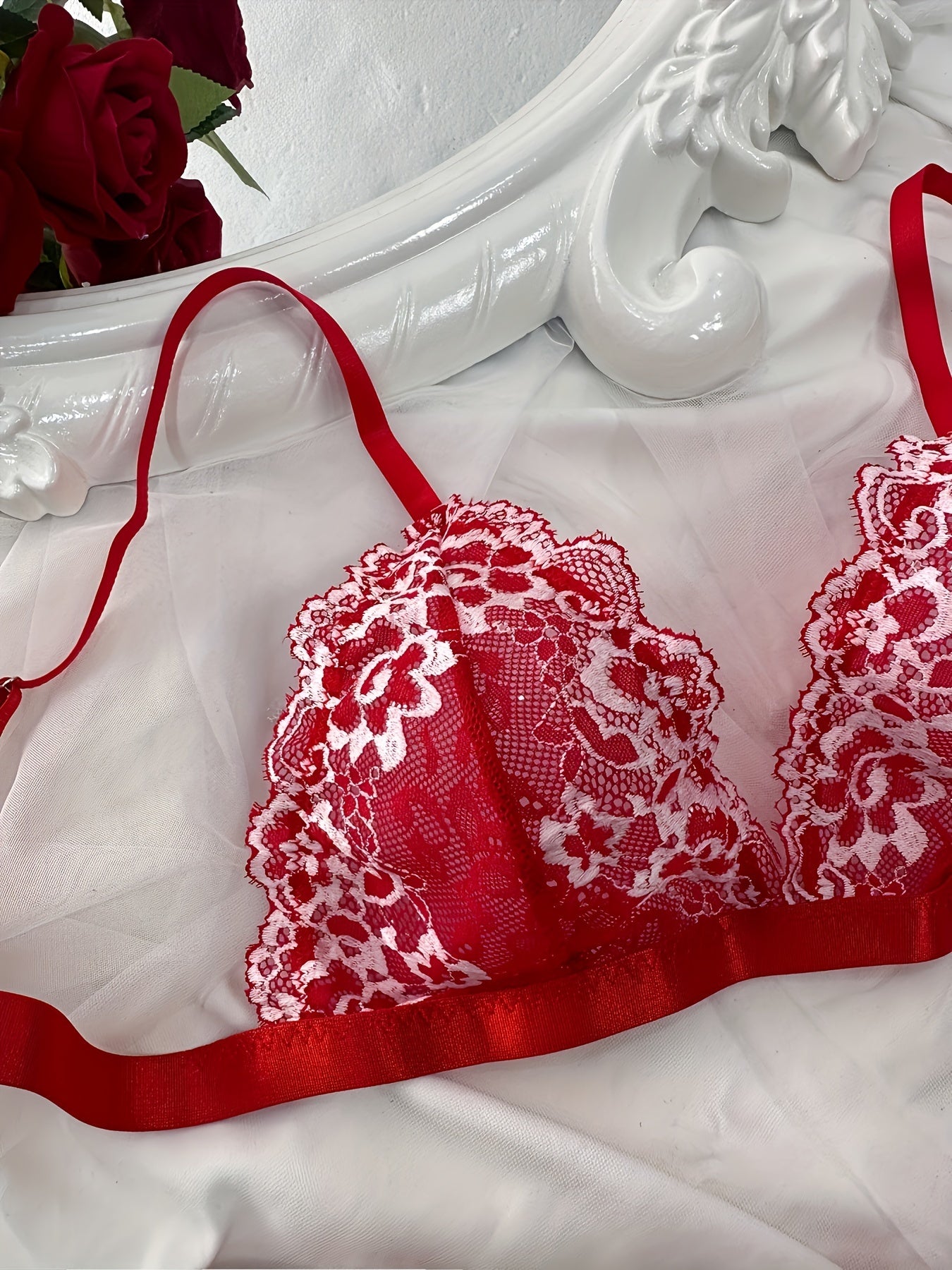 Women's Floral Lace Lingerie Set with Triangle Cups and Panties