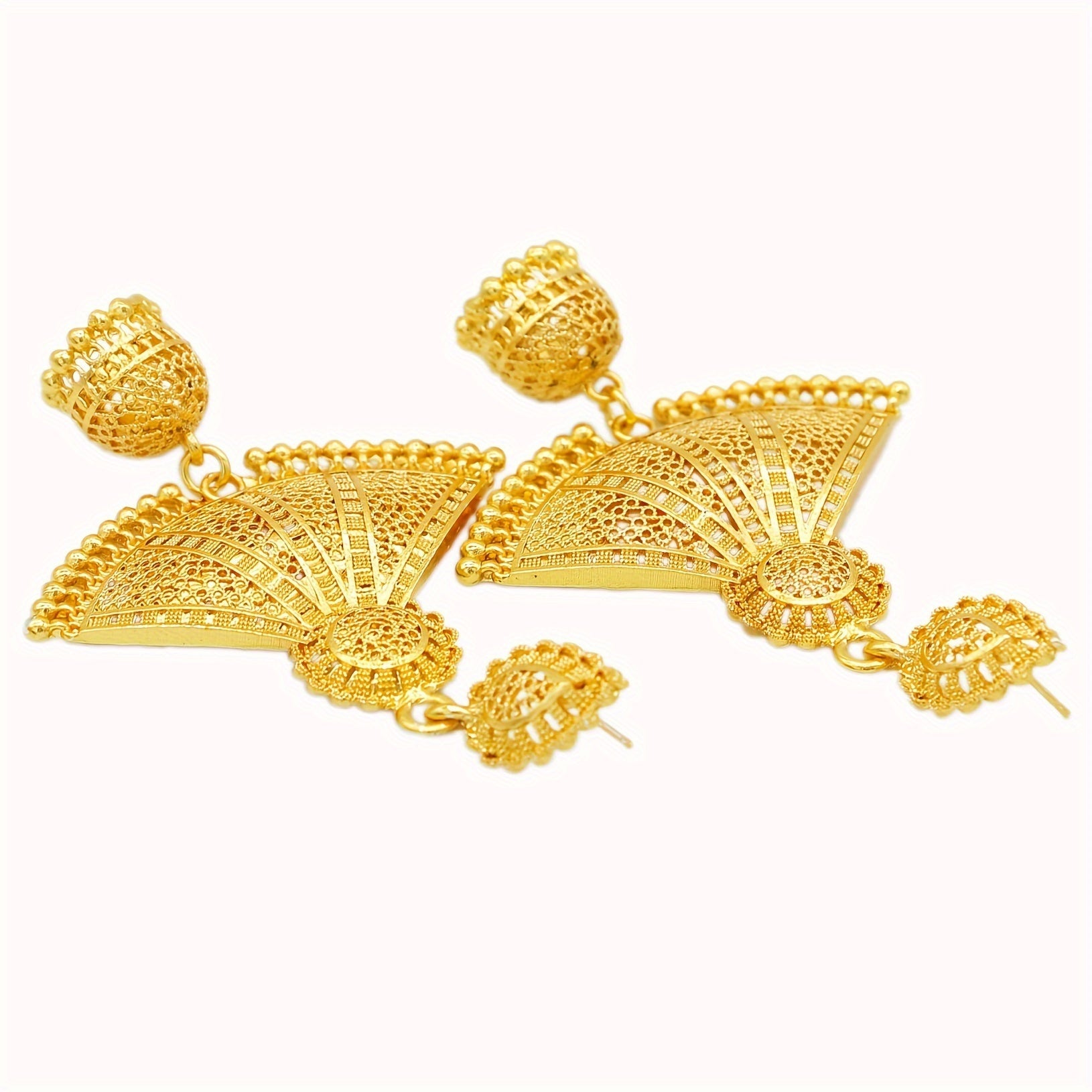 Gold Alloy Fan-Shaped Earrings for Women Minimalist Tribal Jewelry Gift