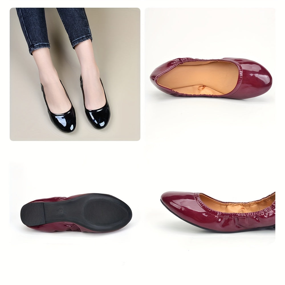 Ayollar uchun keng kenglikdagi Egg Roll tekis poyabzal, vino qizil, kundalik, past top