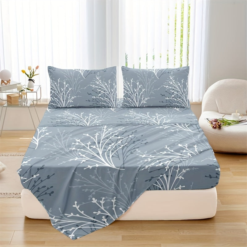 4-Piece Floral Polyester Bedding Set for Twin Queen King Size All-Season with Pillowcases
