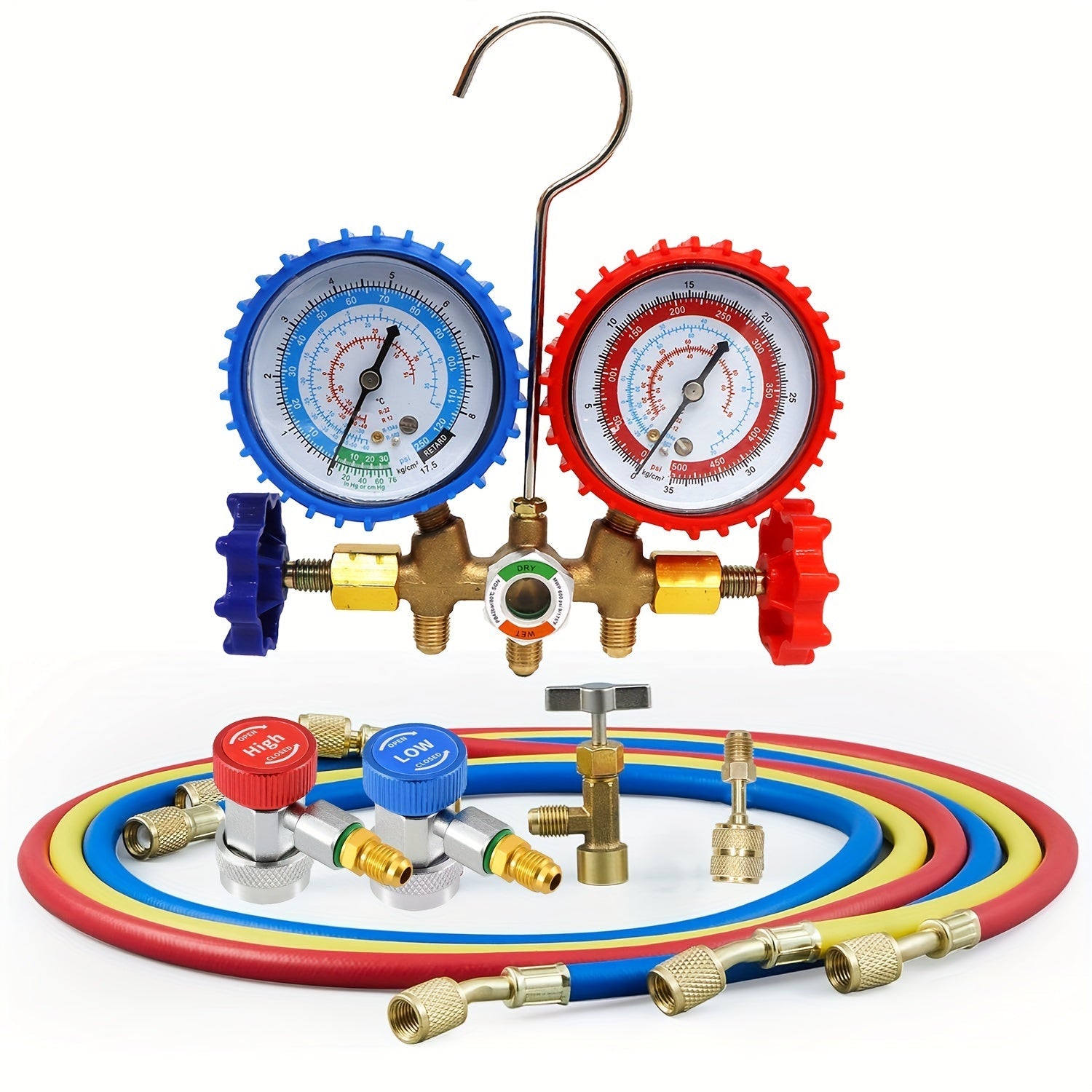 Car AC Dual-Gauge Refrigerant Pressure Tester Set for R22 R134A R404A