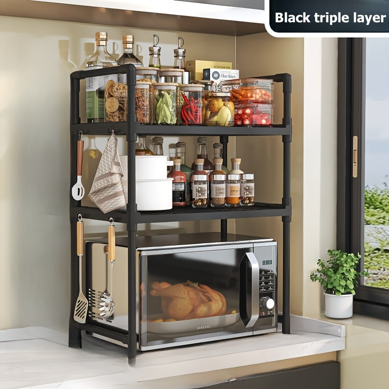 Estante organizador de cocina ajustable de 3 niveles, plástico y metal, para almacenamiento en encimera de horno microondas