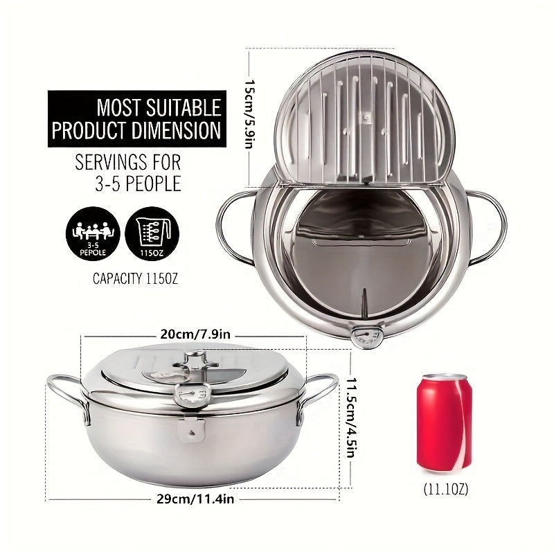 Olla de freír de acero inoxidable con tapa y escurridor de aceite para cocinas de gas, eléctricas e de inducción
