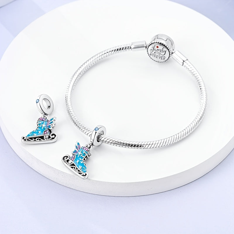 Sterling Silver Skating Shoes Pendant with Wings Boho Style Synthetic Zirconia Women’s Jewelry