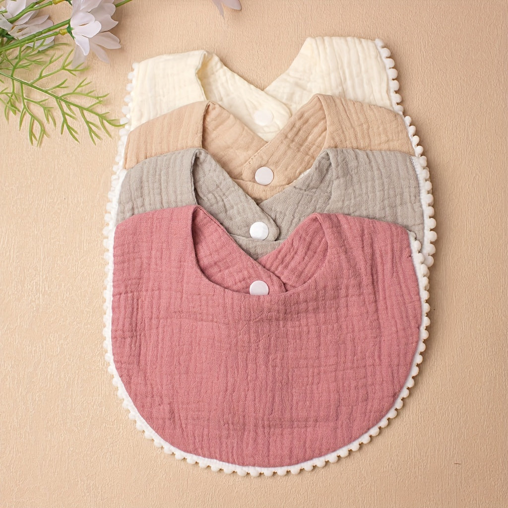 Baby Drool Towels Set of 4 Solid Color Gauze Lace Baby Bibs for Girls and Boys