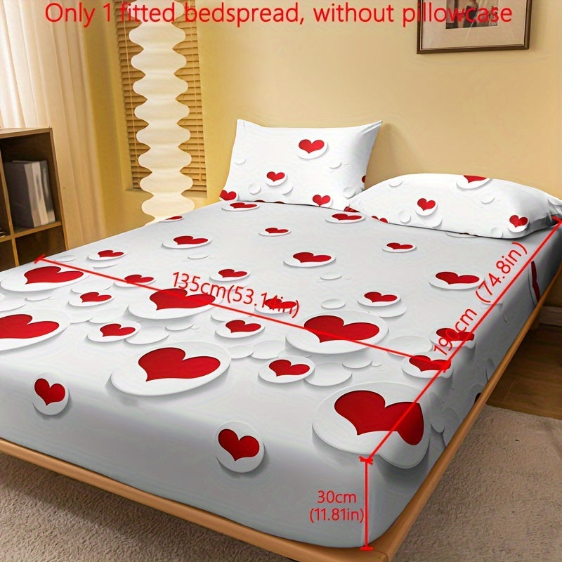 Red and White Heart Pattern Fitted Sheet for Bedroom or Guest Room