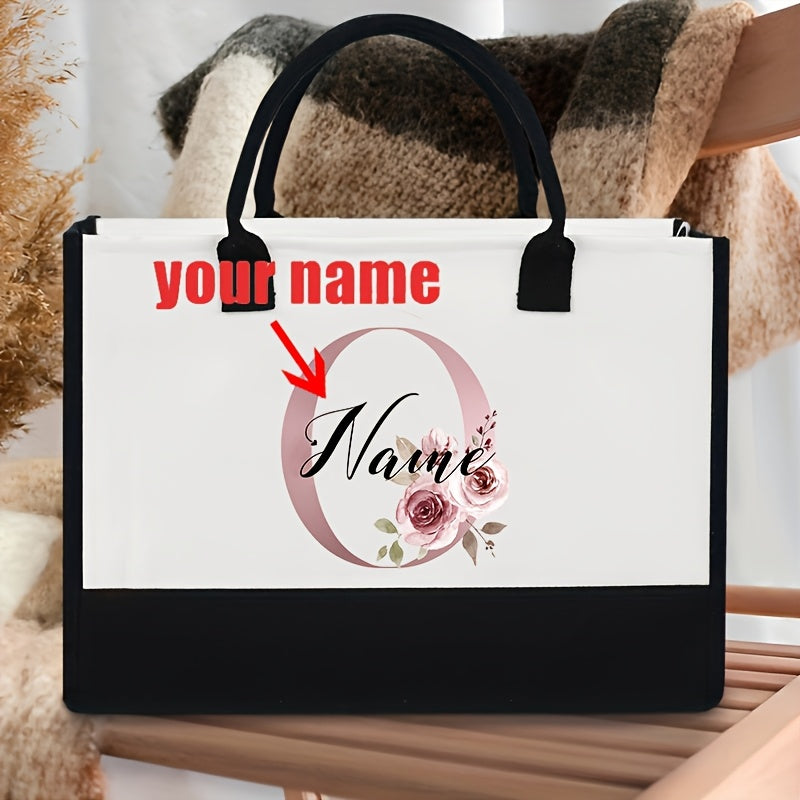 Personalized Polyester Tote Bag with Custom Initial and Floral Design for Bachelorette Party