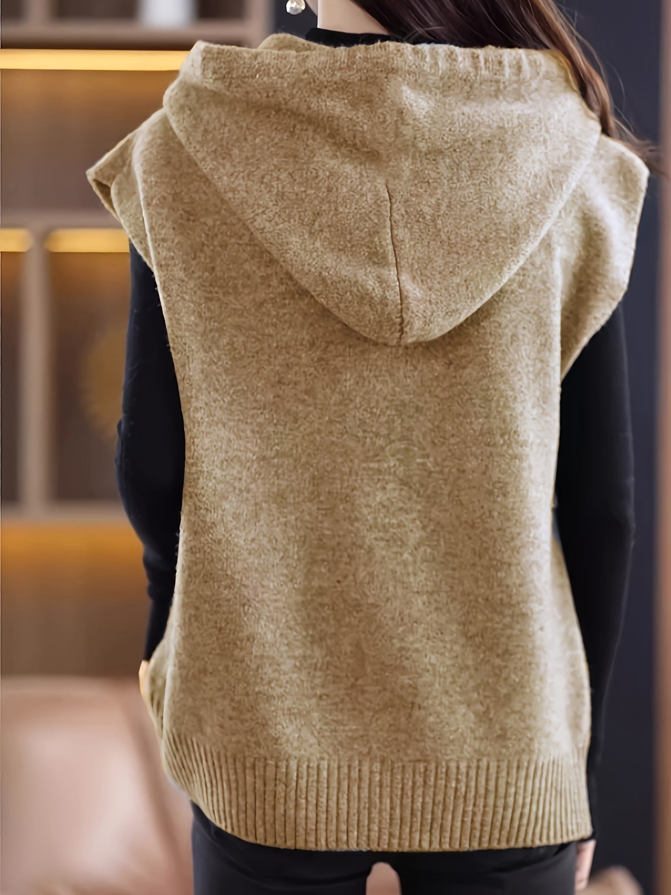 Plus Size Knitted Sweater Vest Casual Hooded Top Fall Winter Women