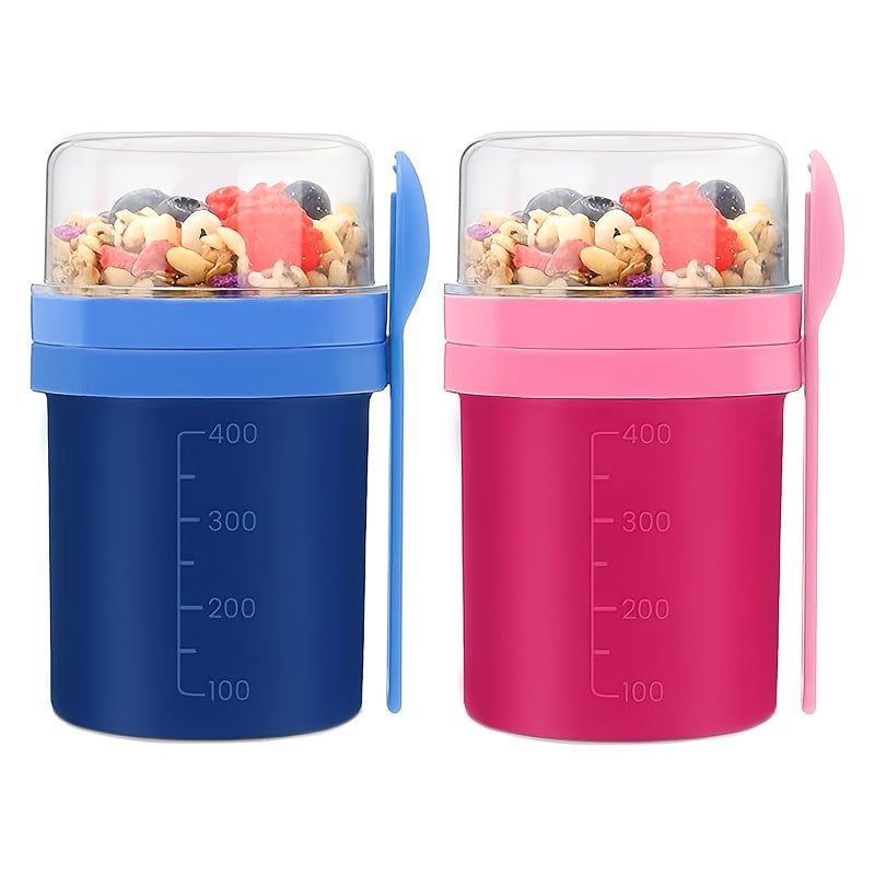 Set of 2 Double-Layer Yogurt and Salad Cups with Fork Lids for Travel and Parties