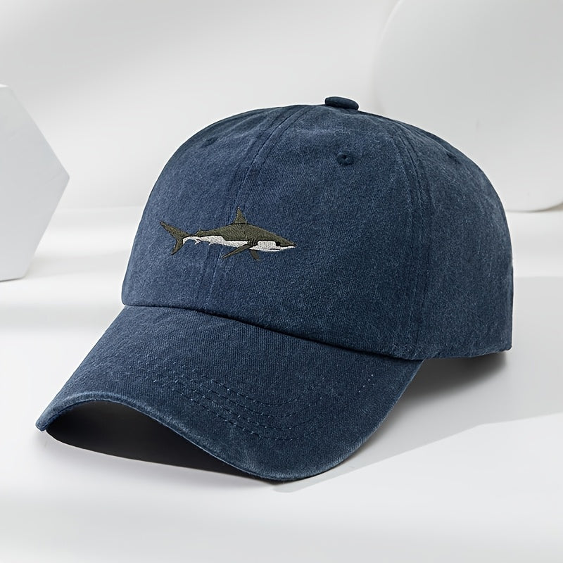 Vintage Shark Embroidery Baseball Cap Adjustable Polyester Soft Animal Pattern