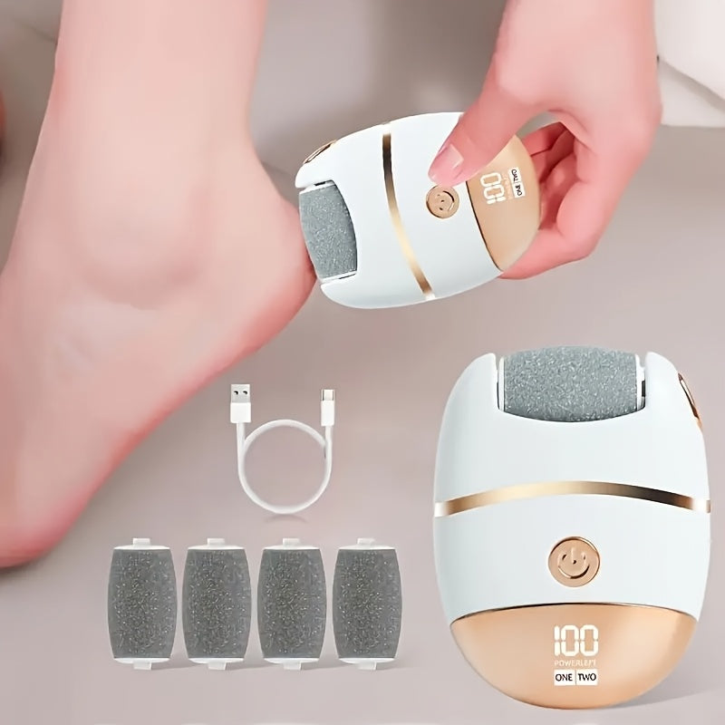 Electric Foot Grinder with 4 Replacement Heads Dual Speeds LED Display USB Charging