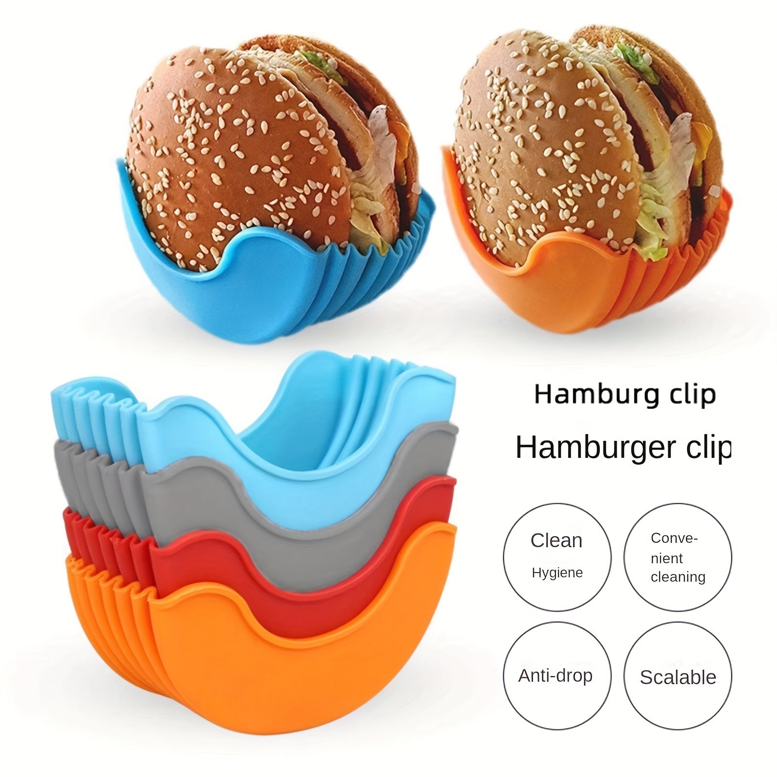Set of 4 Silicone Hamburger Clips for Portable No-Contact Food Storage