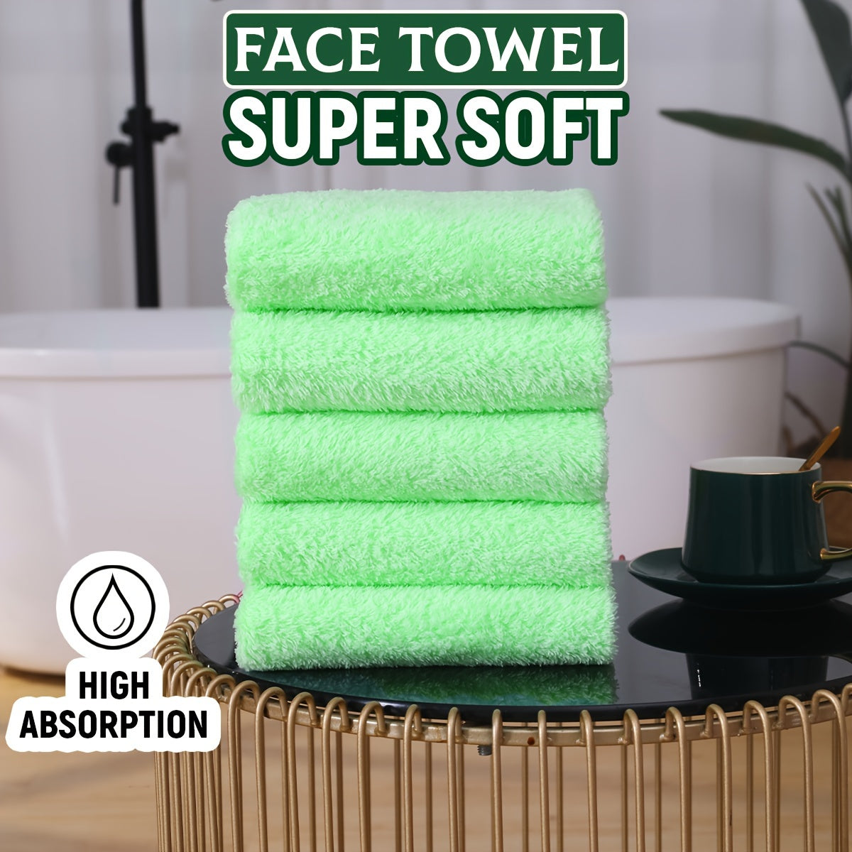 Set of 5 Soft Polyester Hand Towels Quick-Drying Absorbent for Bathroom Spa