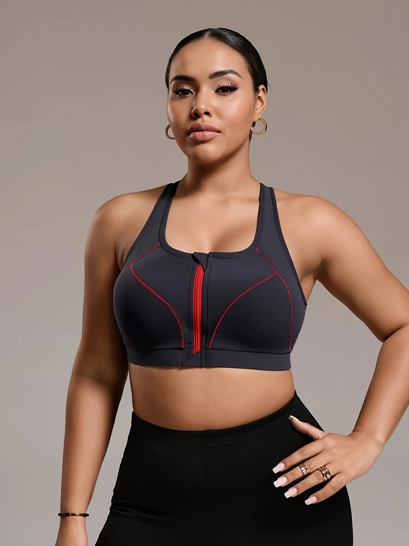 Women's Plus Size High Support Sports Bras with Front Zipper Removable Pads
