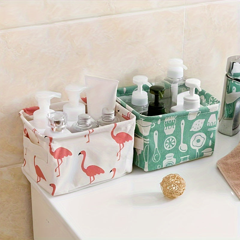 Cesta de almacenamiento para lino con asa y estampado de flamenco, organizador de escritorio impermeable