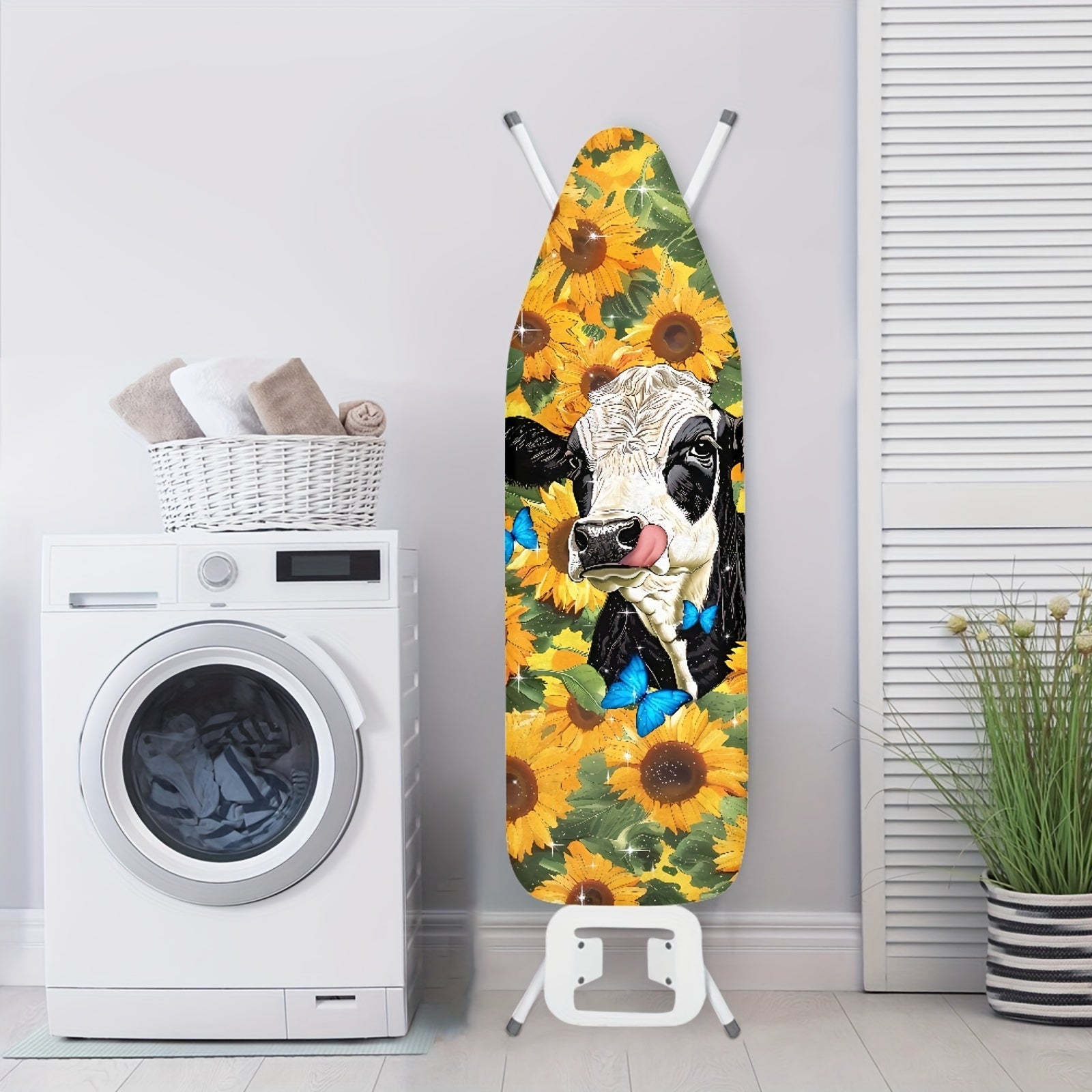Sunflower Cow and Blue Butterfly Ironing Board Cover Dustproof Padding Replacement