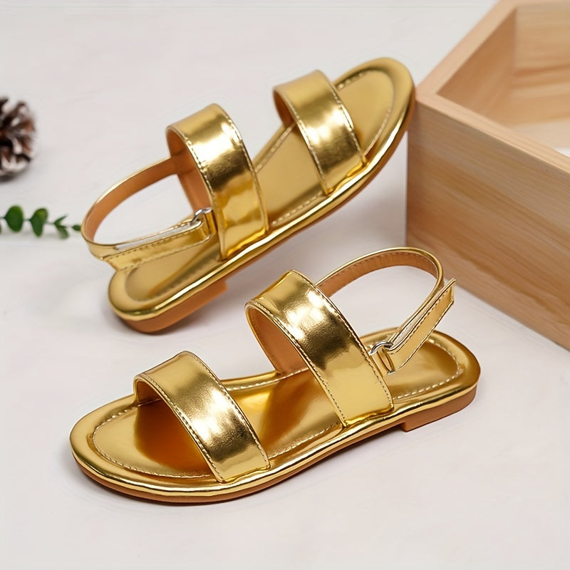 Girls' Gold Sandals Leather Summer Casual Shoes with Rubber Sole