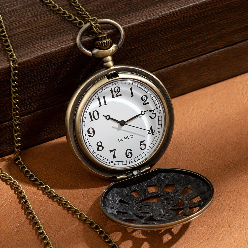 Large Hollow Quartz Pocket Watch with Roman Numerals and Mechanical Gear Design