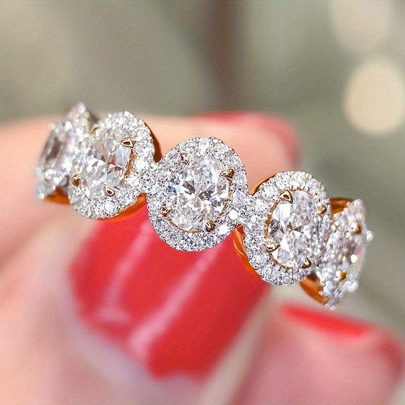 Women's 18K Gold Plated White Stone Ring with 5 Inlays for Bridal and Romantic Proposals