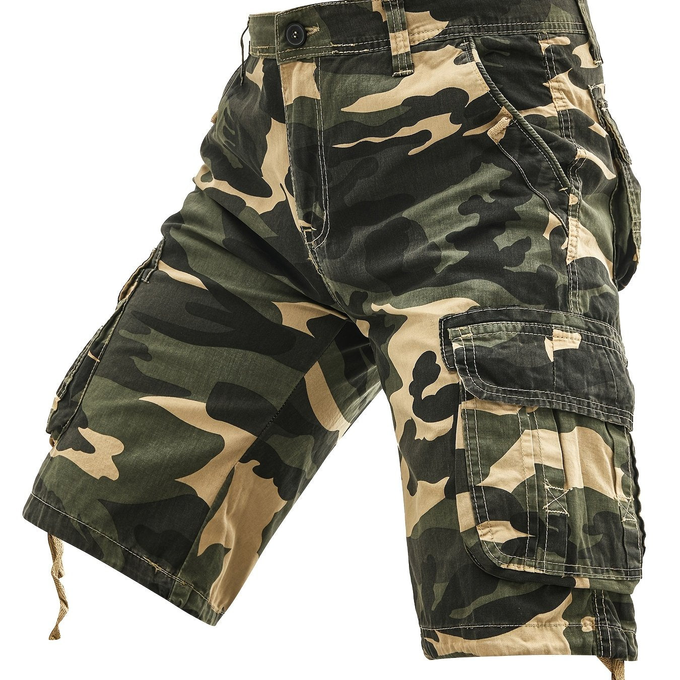 Men's Plus Size Cotton Camo Cargo Shorts Street Style Multi-Pocket Non-Stretch Fabric