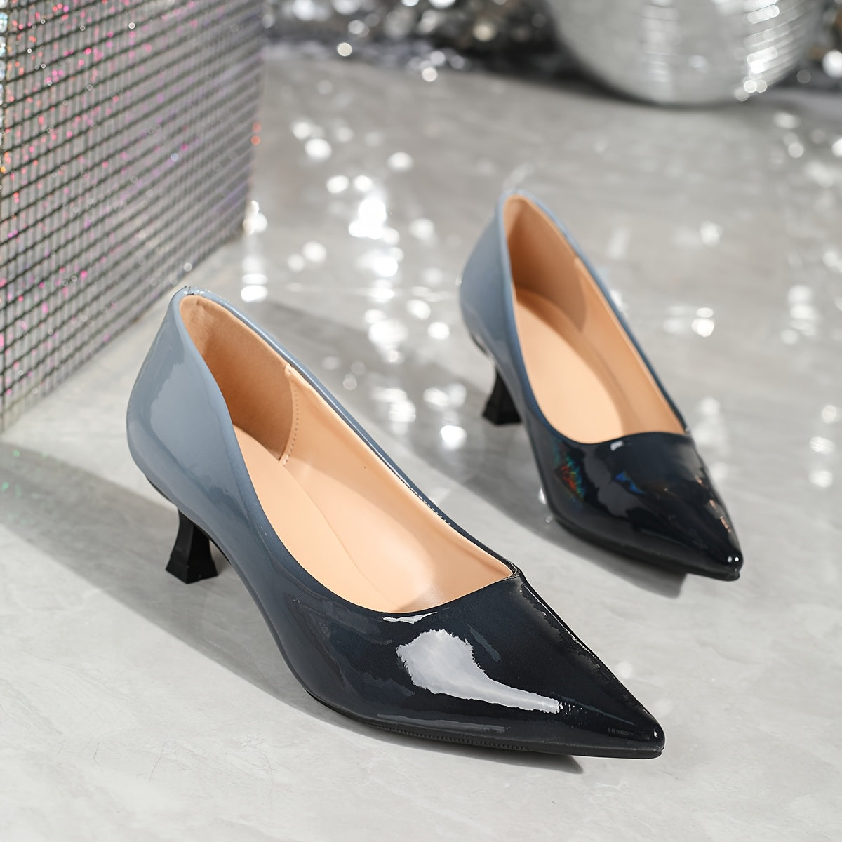 Women's Black Gray Gradient Pointed Toe High Heels Dress Pumps