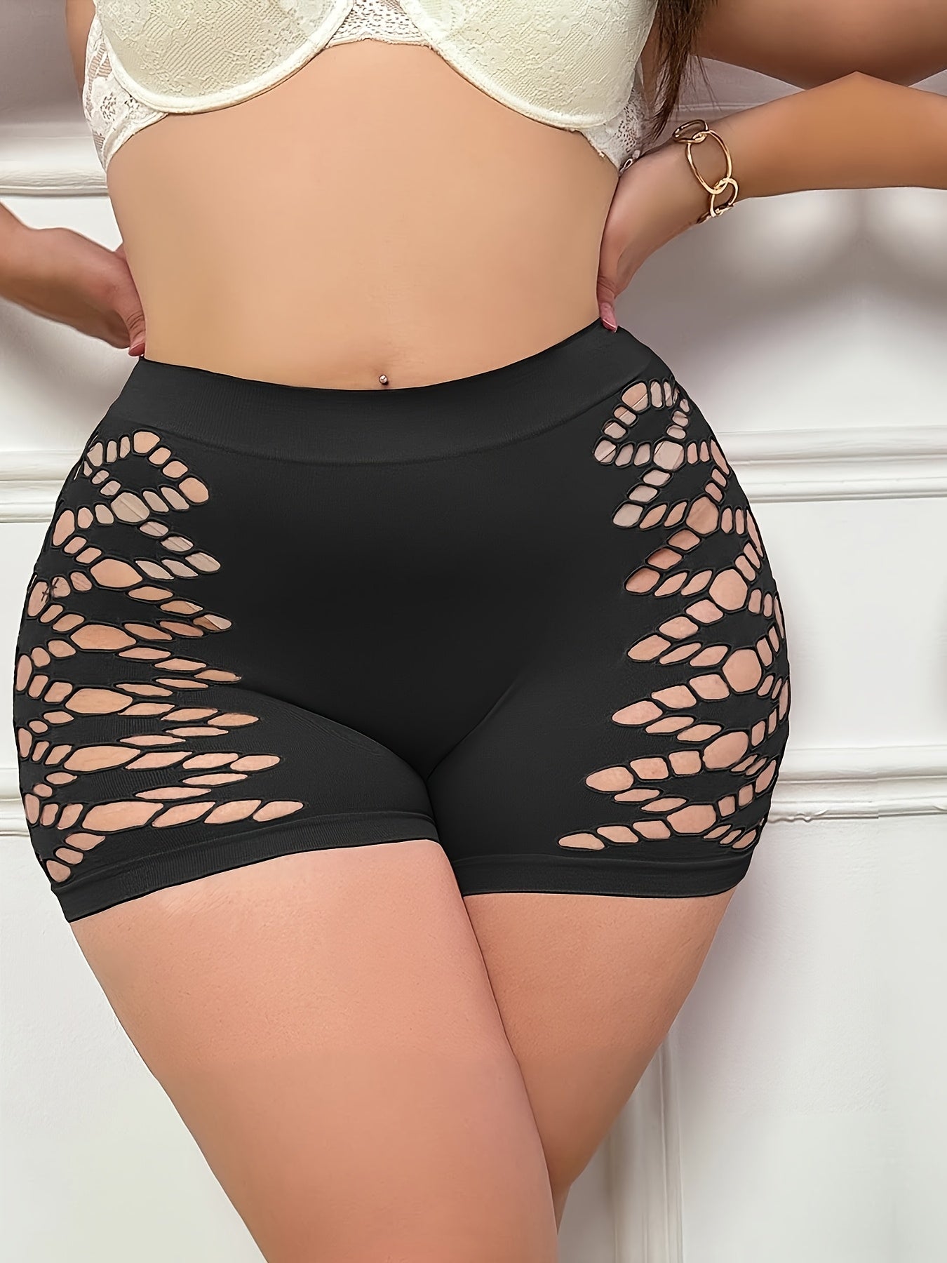 Plus Size Women's Sports Boyshorts Breathable Mesh Semi-Sheer Panties 3-Pack