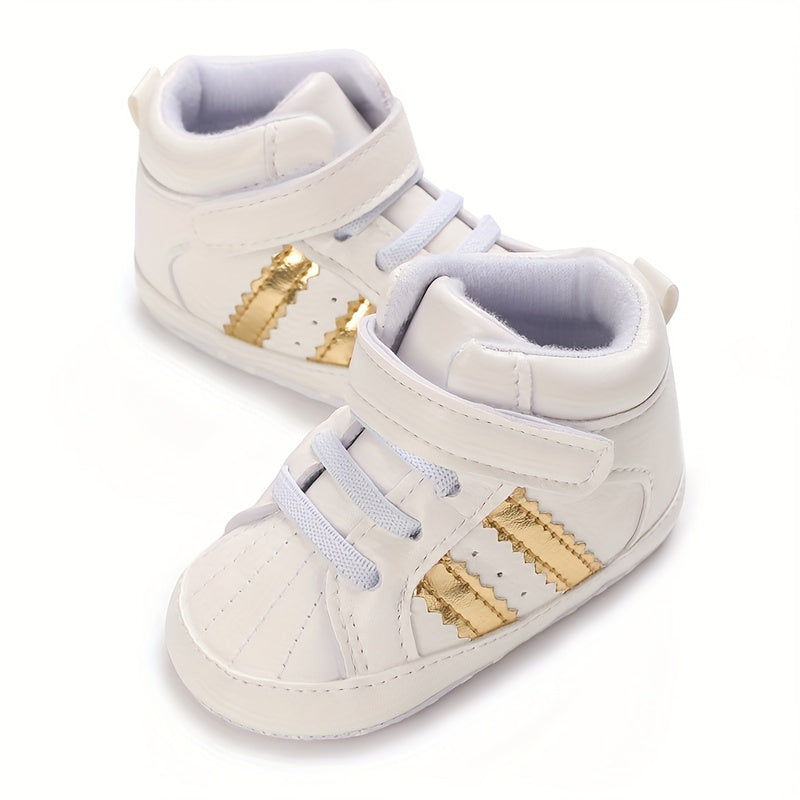 Newborn Toddler Boy's Striped PU Canvas Casual Shoes for First Steps and Crawling