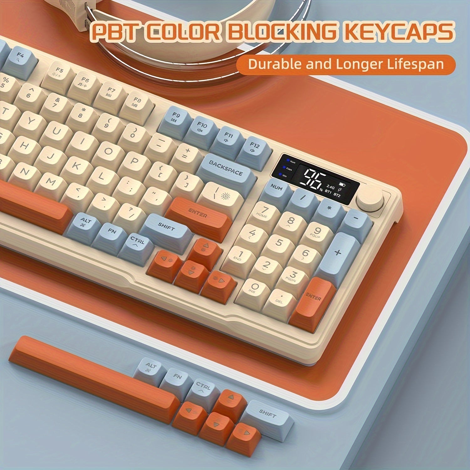 Wireless Gaming Keyboard with Display Screen and Knob Bluetooth 2.4GHz Quiet Membrane