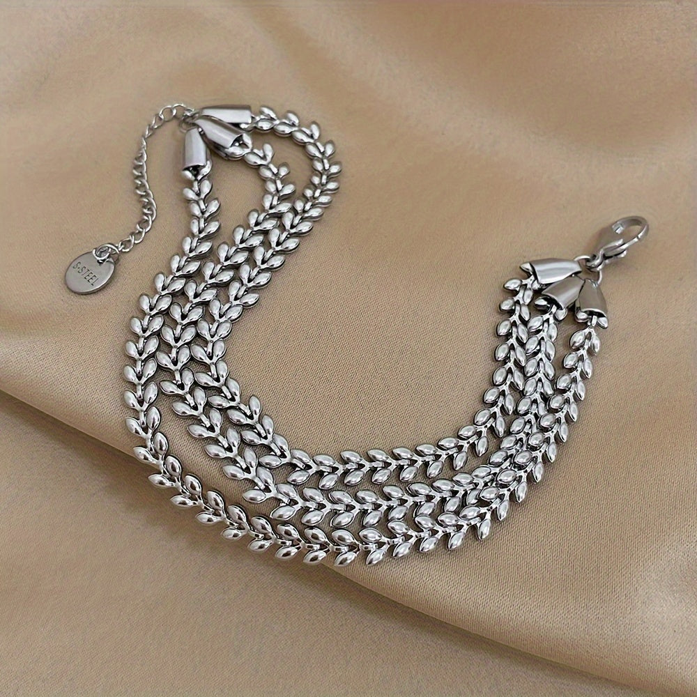 Golden Multi-Layer Chain Bracelet for Women with Wheat Ear Design for Parties