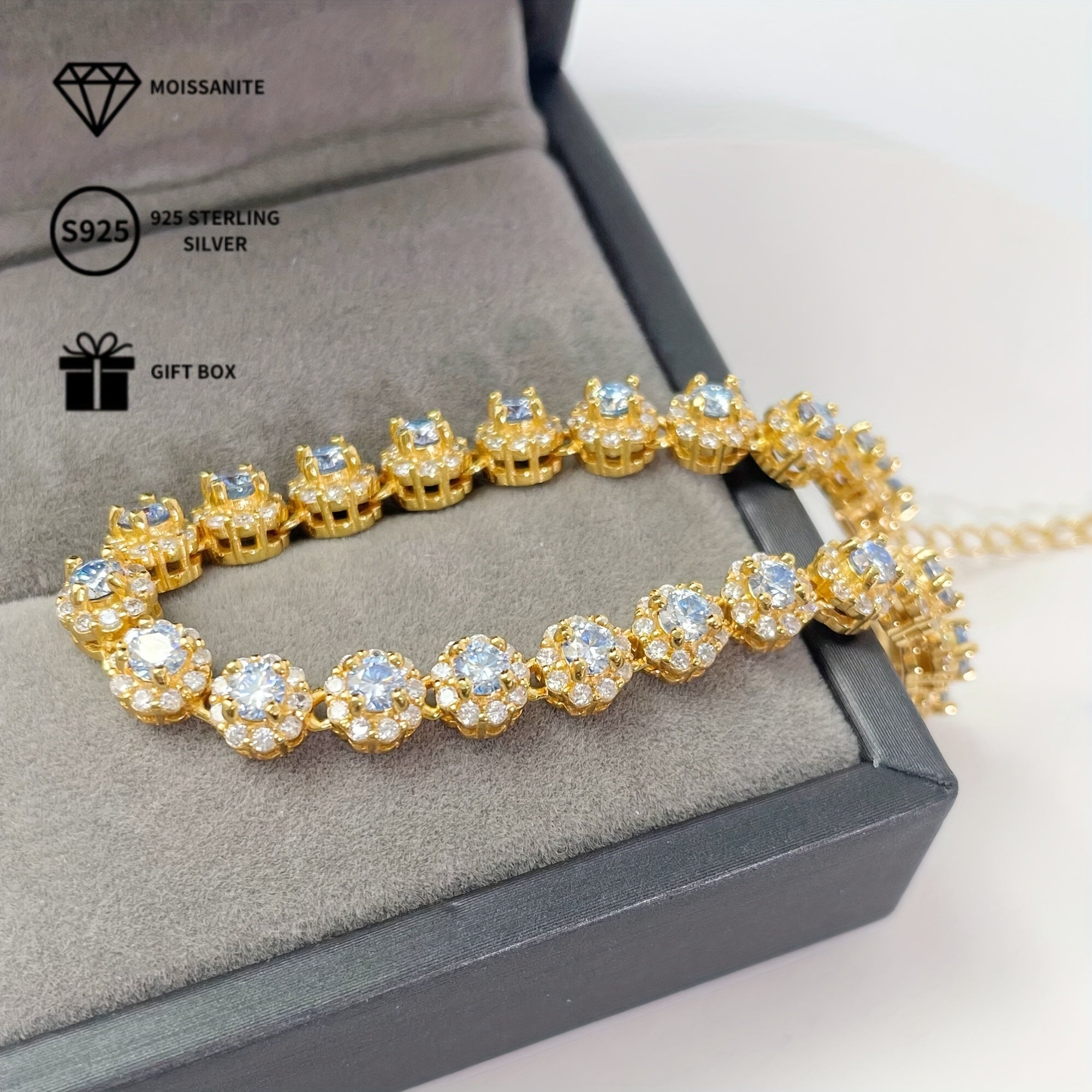 Sterling Silver Bracelet with Blue Moissanite 0.1 Carat for Engagement and Gift