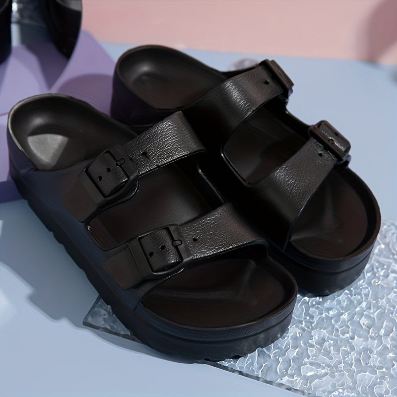 Women's White Adjustable Double Buckle Sandals Comfortable Slip-Resistant Beach Shoes