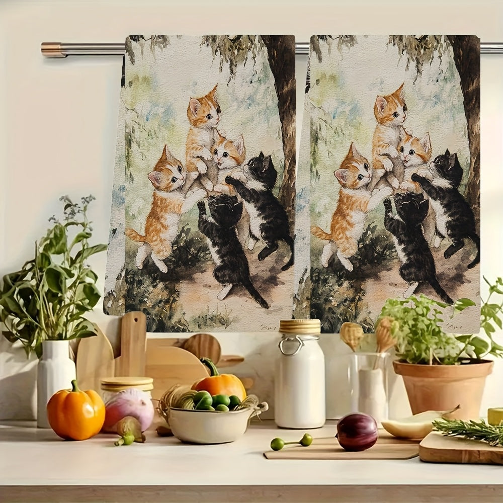 Ultra Plush Kitchen Towels with Kittens Design, Absorbent, Machine Washable 40x60 cm