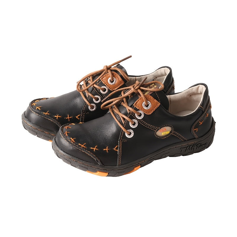 Women All-Season Casual Sneakers TPR Sole Lace-Up Black Orange