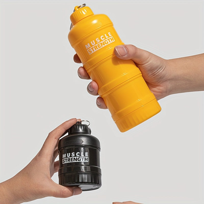 Portable Protein Powder Container with Multi-Tier Plastic Bottle and Keychain for Gym and Outdoor Sports