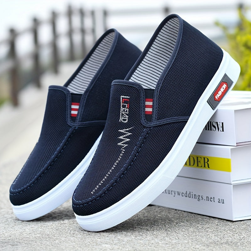 Mocasines de lona para hombre con slip-on, color sólido, suela de goma antideslizante, cómodos para caminar