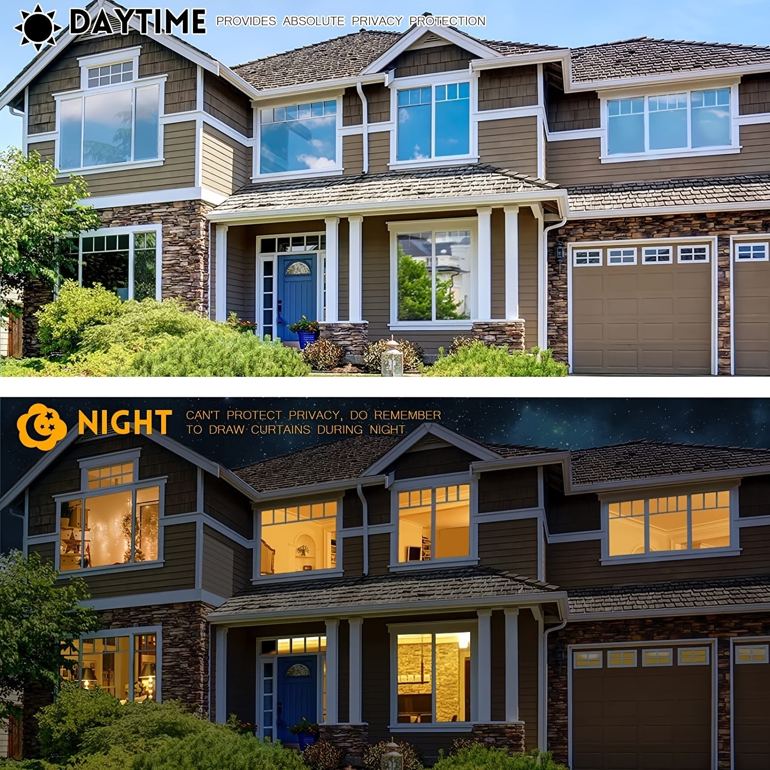 Daytime Privacy Window Film Anti-UV Heat Control Static Cling One Way Mirror Silvery 1 Piece