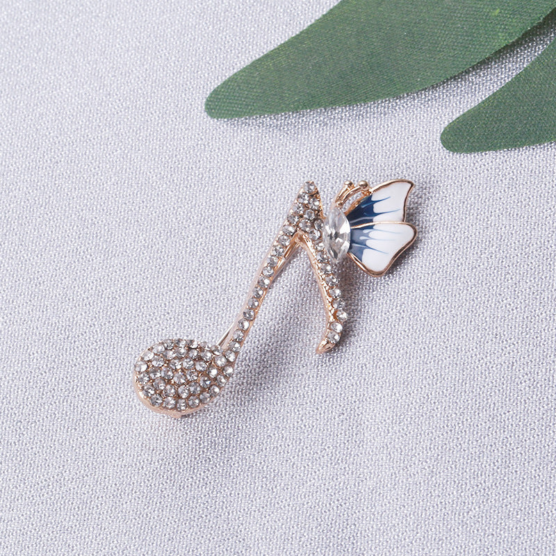 Elegant Rhinestone Music Note Butterfly Brooch for Women and Men