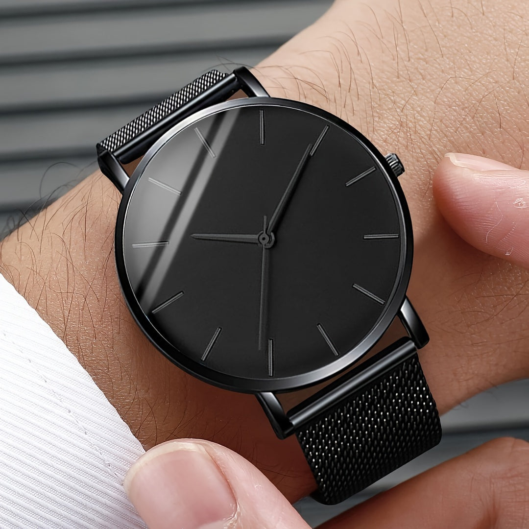 Men's Quartz Watch Minimalist Dial Alloy Band Non-Rechargeable Battery