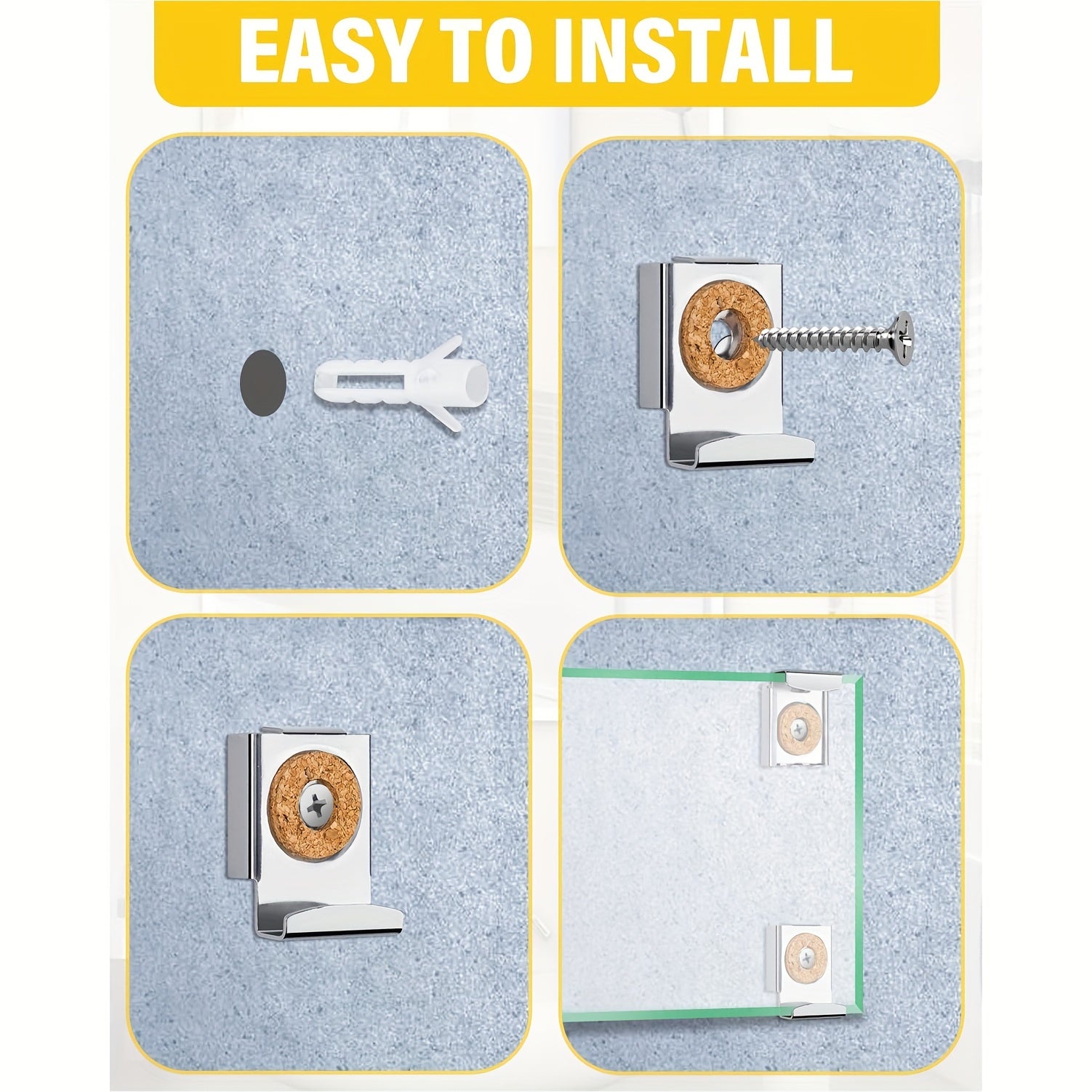 12-Pack Wall Mirror Brackets Heavy-Duty Stainless Steel with Spring Clamps Adjustable Height Wooden Finish