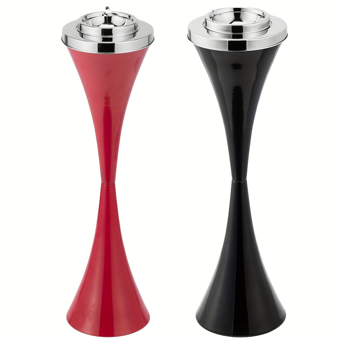 Floor Standing Ashtray with Lid Modern Windproof Black White Red Chrome