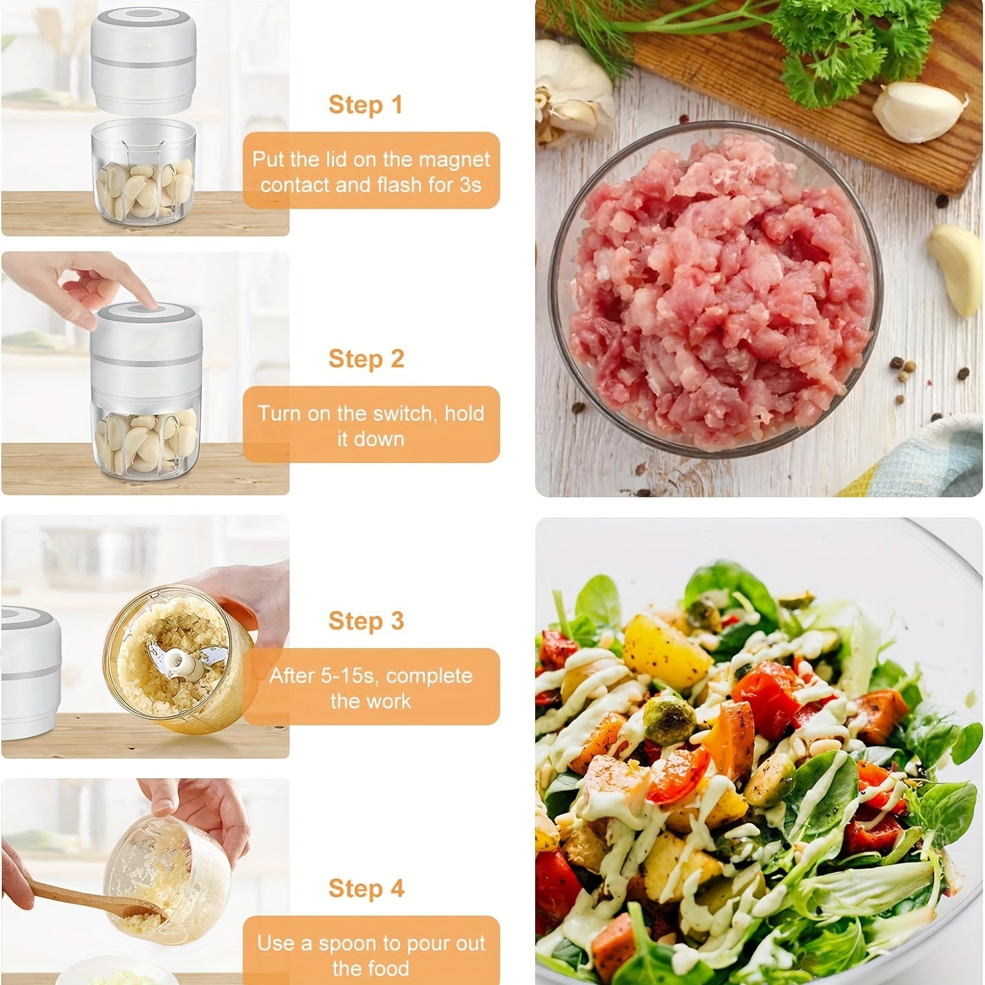 Mini Food Processor 250ml Wireless Green Chopper for Garlic Meat Vegetables Nuts