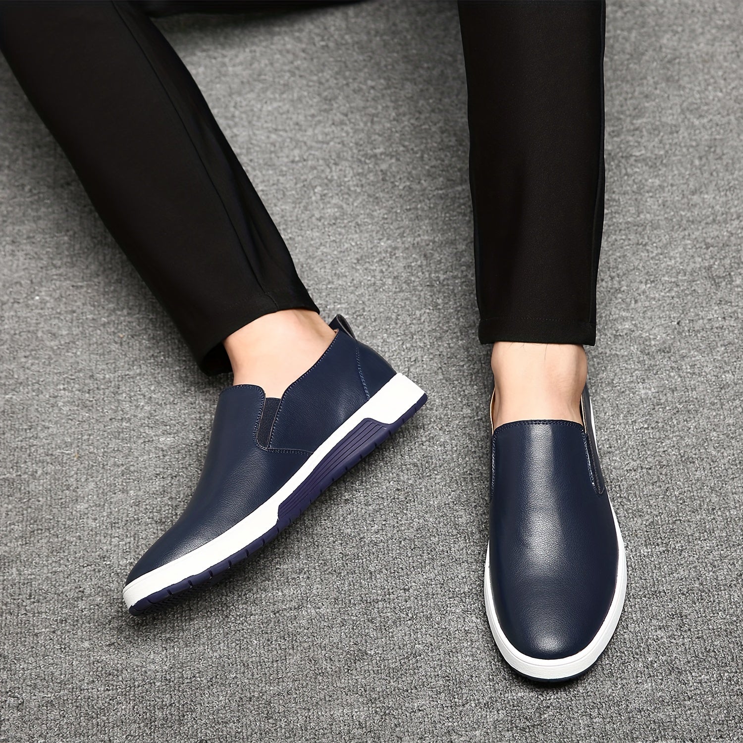 Men's Slip-On Loafers Casual Solid Color Rubber Sole Comfortable Shoes for Fall Spring Summer Winter