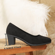 Women’s Black Fabric Pumps - Comfortable Square Toe Mid-Heel Shoes