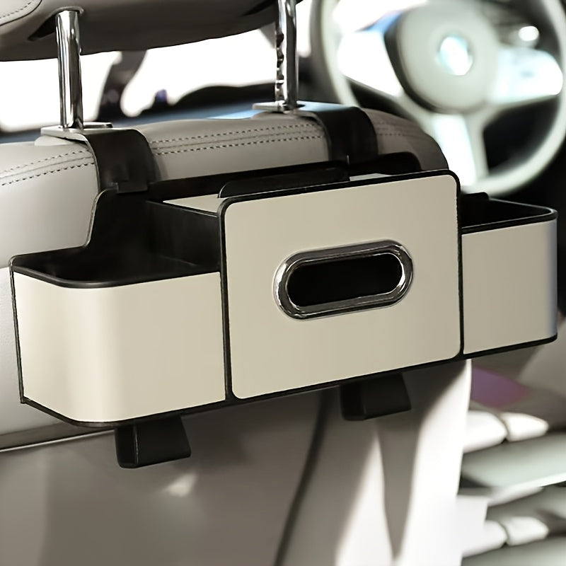 Black Car Seat Back Organizer with Tissue Box and Cup Holders