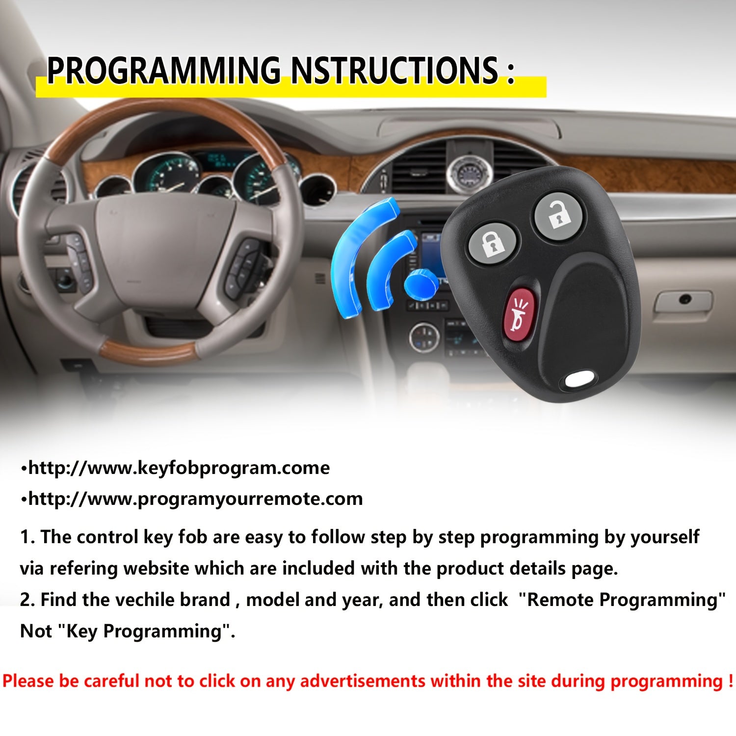 Car Keyless Remote Replacement for GM SUVs 2002-2009 Durable Plastic